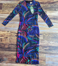 NWT Farm Rio Amazonia Night Long Sleeve Midi Bodycon Dress Stretch Knit Womens S