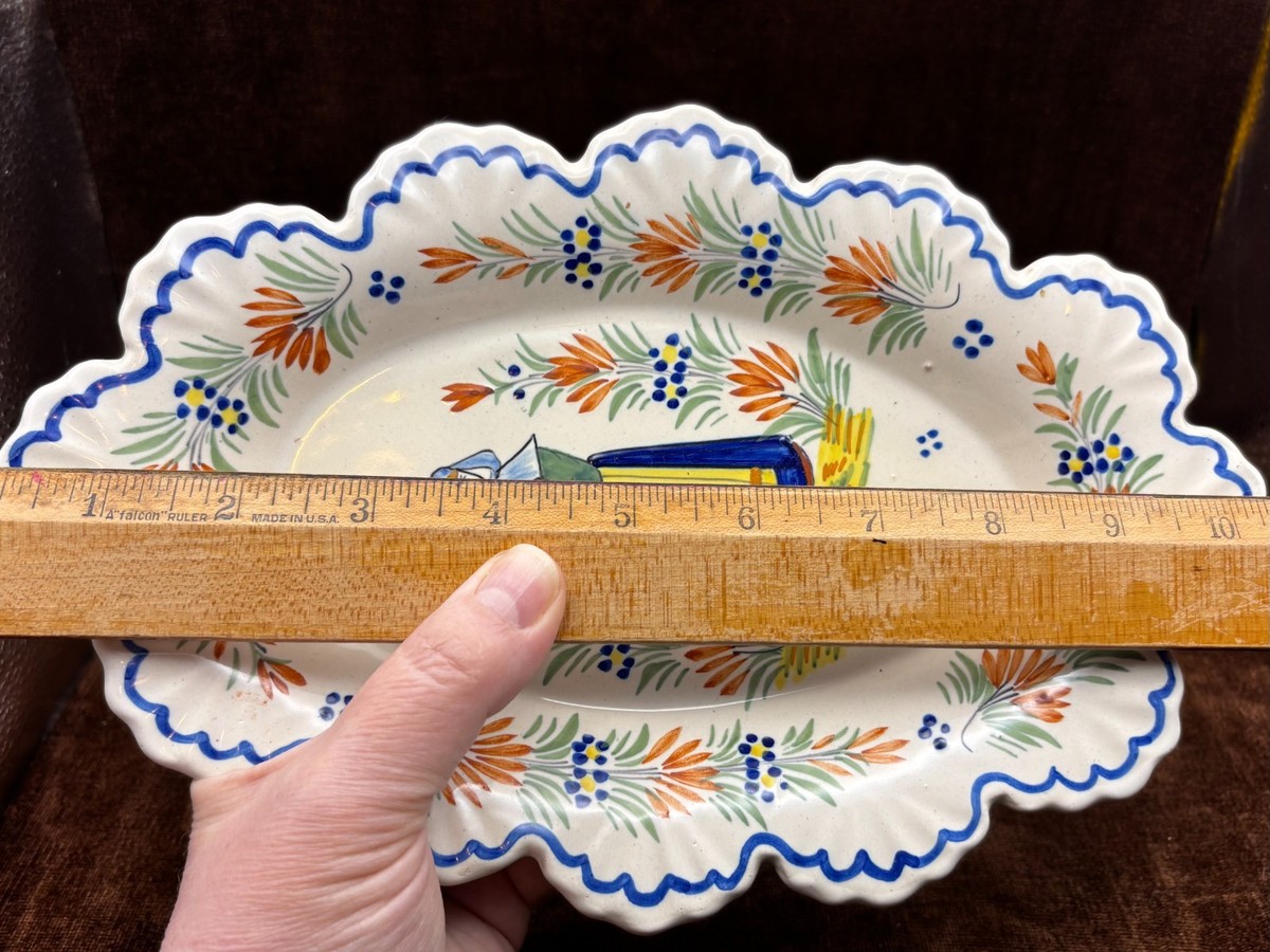 Vintage HenRiot Quimper FRANCE 82 Ceramic Oval Shape Plate Platter