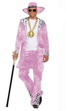 Adults Pink Velvet Pimp 1970s Gangster Fancy Dress Costume & Accessories