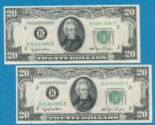 2-$20. 1950  NEW YORK  DISTRICT CONSECUTIVE CHOICE NEW FRN NOTES
