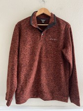 Eddie Bauer Mens M Radiator Fleece Snap Mock Neck Pullover Sweater Rust Orange