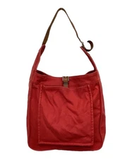 HERMES Paris Marwari GM Shoulder Bag Canvas Leather Red L Authentic Good