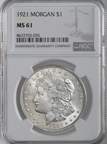 1921-P  $1  MORGAN SILVER DOLLAR  "PHILADELPHIA"  NGC MS61  #8672753-035
