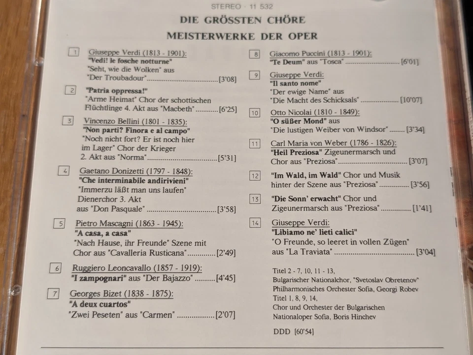 Various Meisterwerke der Oper Die größten Chöre 1993 Verdi Bellini Bizet Wagner - Bild 2 von 4