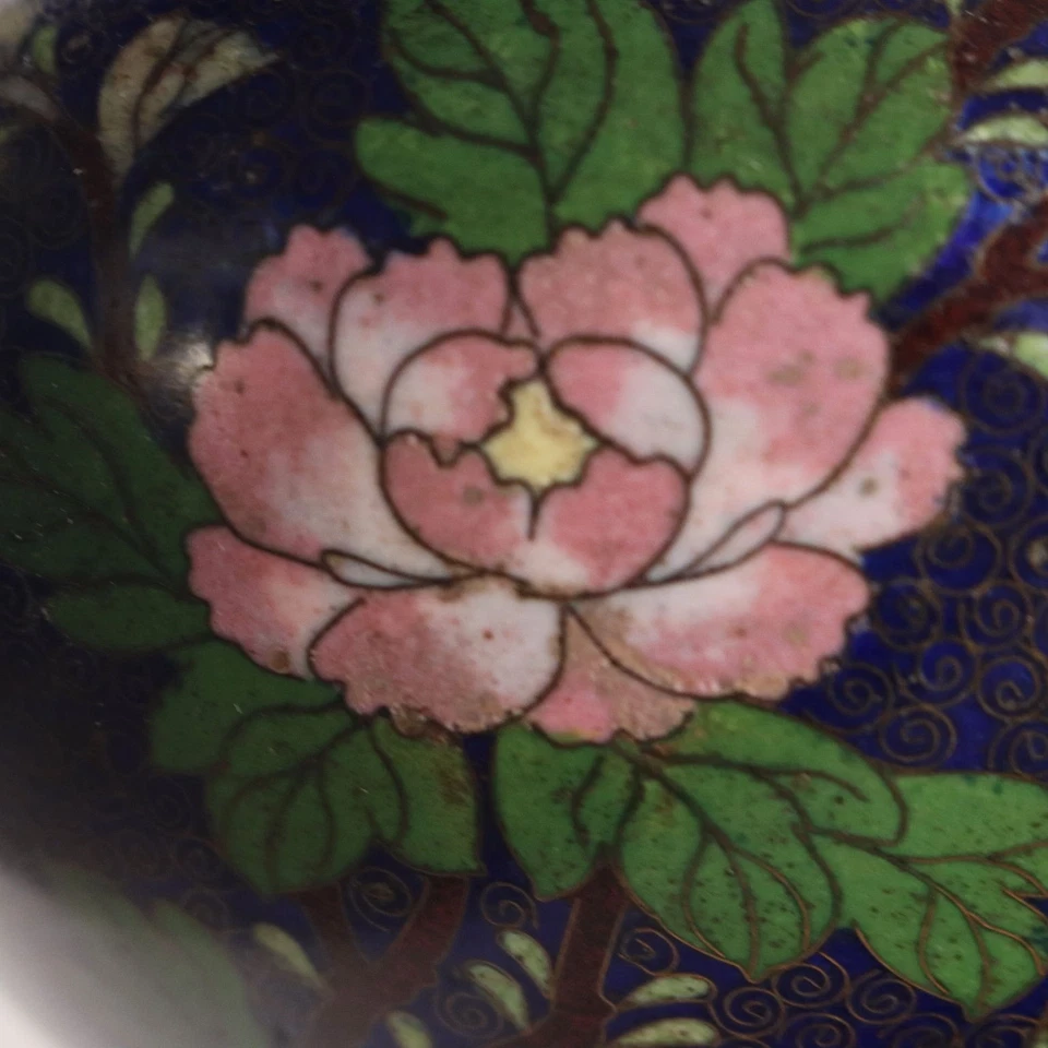 Vase Ancien Décorations en Émaux Cloisonné Chine XXe Siècle Original - Photo 4/4
