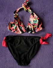 SUNSEEKER Wunderschönes Marken Bikini Badeanzug 2-Tlg.GR:38 80 B Lachs/Schw.Neu!