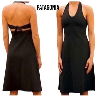 Patagonia Black Halter Style Tie Back Shift Dress EUC Stretch Size XS