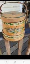 Vtg Firkin Wooden Sugar Bucket Woodcroftery handmade Pine Cones Hand Painted