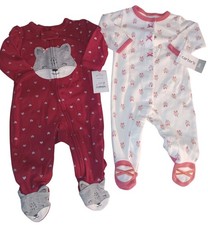 Carter's 2pk Size 3M Baby Girls' Cotton Long Sleeve Sleep N Plays Footed