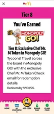 Chef Mr. M Token Monopoly GO! McDonald's Monopoly Perk Code DIGITAL CODE