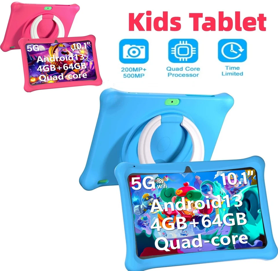 SGIN Kids Tablet 8/10.1 Android 13 Tablet for Kids 4GB 64GB 1.6GHz Pink & Blue