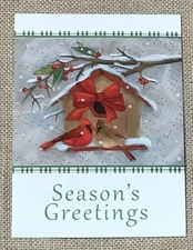Julie Dobson Miner Cardinal Birdhouse Unused Christmas Card Holiday Winter