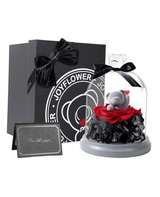  Preserved Flowers with Teddy Bear in Glass Gift, Eternal Rose rose bear-heart