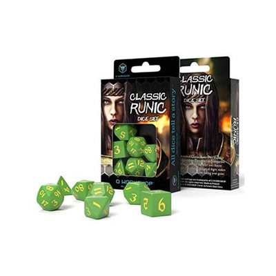 Q-Workshop Classic Runic Green & Yellow Roleplaying 7 Piece Dice Set NEW
