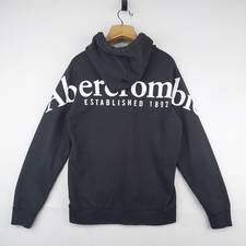 Abercrombie Fitch Soft Hoodie Black Gray Mens M Exploded Spelled Out Back Logo