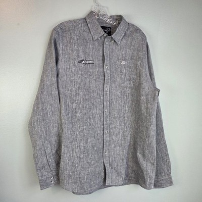 Pelle P Artemis Racing Mens Linen Shirt Button Down Large Gray Long Sleeve
