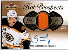 2013-14 Fleer Showcase Hot Prospects Auto Patch CARL SODERBERG 169 375 Boston RC