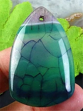 JT63696 48x32x6mm Green/black Fire Dragon Veins Agate Shield Pendant Bead