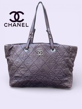 CHANEL On The Road Tote Shoulder Bag Purple Glazed Leather Silver Hardware WOW!