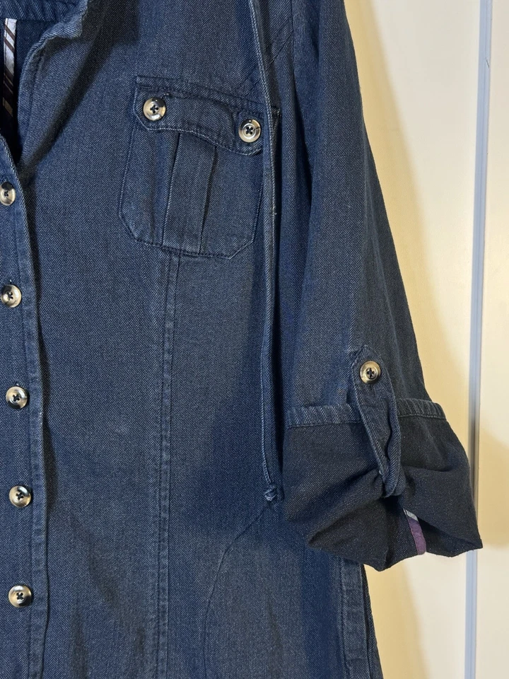 Cabi Denim Utility Jacket Women’s M Blue Button Front Long Length Roll Sleeves - Image 4 of 4