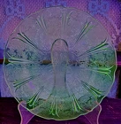 2 Uranium Vintage Green Cherry Blossom Depression Glass 9" Plate Set Cherries