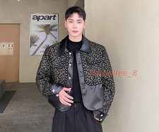 Men's Autumn Fashion Lapel Long Sleeve Loose Color Matching Jacket Casual Coats