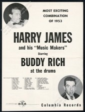 1953 Harry James Buddy Rich photo tour dates list vintage print ad