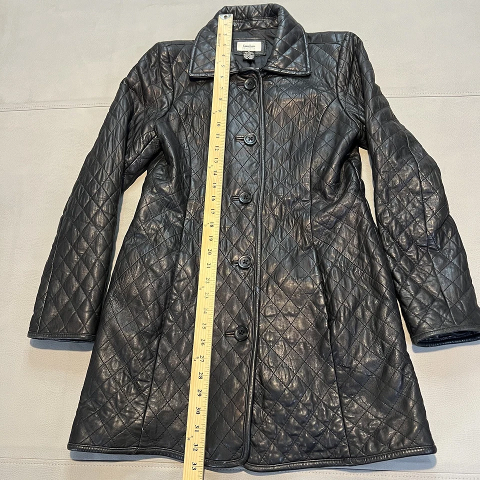 Abrigo Chaqueta NEIMAN MARCUS Acolchado Cuero Cordero Negro Trinchera Gótico Emo-M-3973 Foto 4 de 4