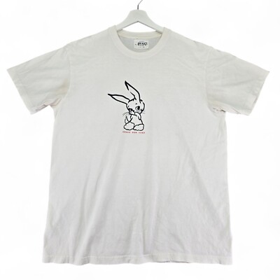 Awake New York T Shirt Mens XL White Bunny Print Short Sleeve USA Made FLAWS
