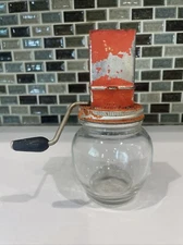 Vintage Androck #5935 Nut Hand Metal Grinder Clear Bottom Red 6" Tall Works!