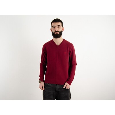 Vintage Burberry London Men's Merino Wool Red V-Neck Sweater