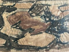 Very Beautiful Oil Painting Paper Abstract Lyrical Abstraction 1967 Vintage