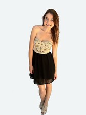 Embellished Stud Sequin Dress Nude & Black - Holiday - New Years Eve - Date
