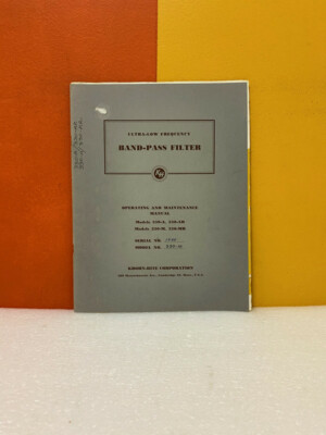Krohn-Hite Ultra-Low Frequency Band-Pass Filter Model 330 Ops/Maintenance Manual