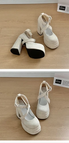 Platform Mary Jane Shoes Fashion Cross Strap Thick Heel Shoes Dress Shoes Pumps - Bild 17 von 24