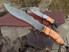 14" Handmade Damascus Steel Fancy Bowie Knife Turquoise Stone Handle W Sheath