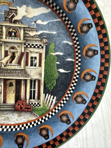 Debbie Mumm Halloween haunted house 8" salad plate with Owls by Sakura - Picture 3 of 5