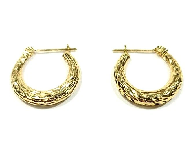 14k Yellow Gold Etched Texture Small Hoop Earrings eBay