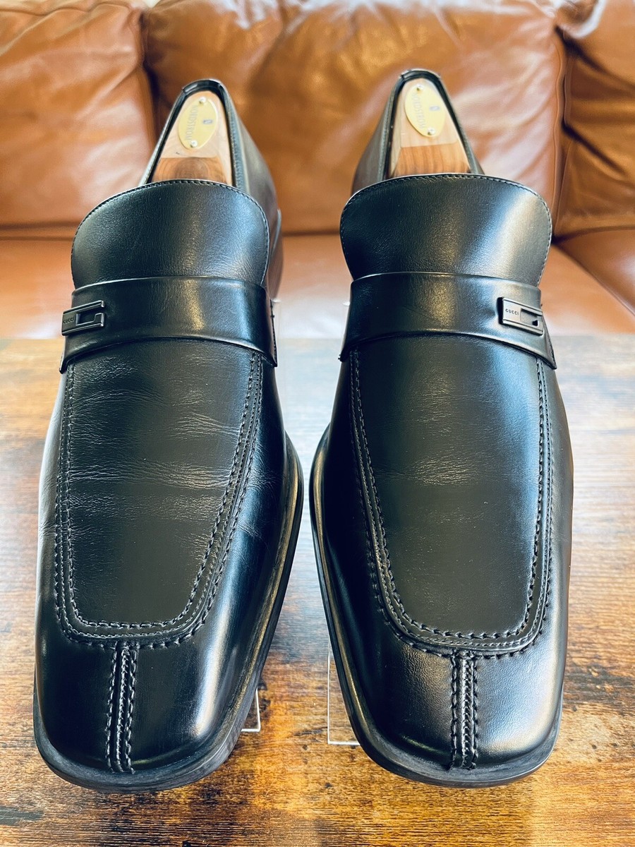靴 GUCCI 41 2/1 GUCCI G Logo Split Toe Leather Loafers Shoes for Men size US