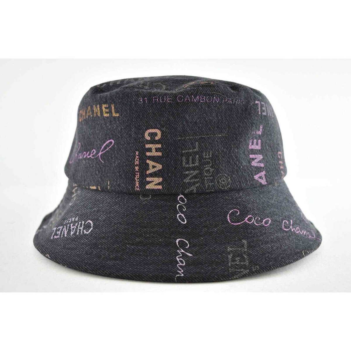 Chanel 22P Black Pink Purple Denim Graffiti CC Logo Sun Cloche