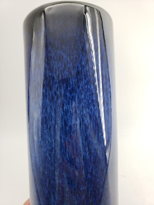 Vintage Redware MCI Cylinder Vase Blue and Black 10''