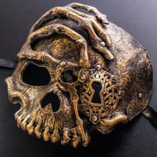 Scary Gold Half Face Skull Costume Halloween Masquerade Ball Party Adult Mask