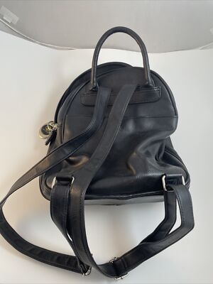 black zip clasp black leather backpack Leather Mini Backpack Black Many Zip Pockets Magnetic Clasp Carry Handles