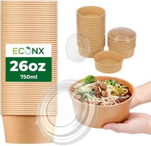 Disposable Kraft Salad Paper Bowls with Lids Takeaway Food Bowls Soup Containers - Picture 4 of 32