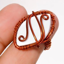 White Coral Gemstone Copper Ring Handcrafted Wire Wrap Very Pretty Jewelry 6" D4