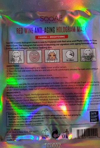 Lot of 2 SOO AE New York~Red Wine~Anti-Aging~Hologram Mask~Firming+Brightening - Bild 2 von 2