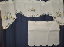 Embroidered / Cut Work Daisy 3 PC Kitchen Window Valance Curtain Set 5 avail