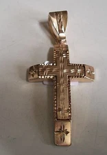 Men's Gold Finish Diamond Cut Style Cross Religious Fashion Pendant 