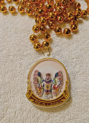 2026 Krewe of Rex Butterfly King Poly Stone Medallion Mardi Gras Bead