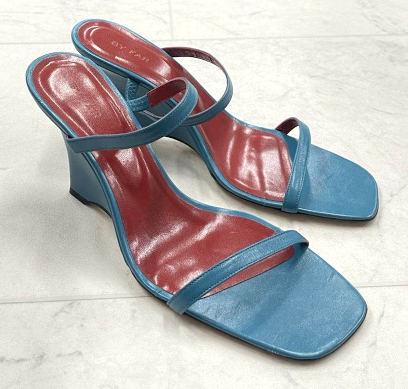 NIB BY Far $345 Strappy Leather Wedge Sandal Size 39 US 9